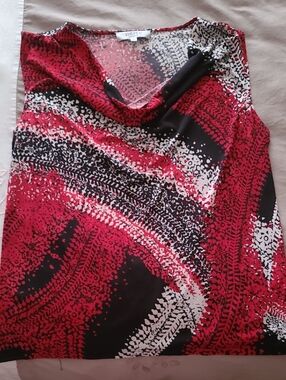 Kasper Red, Black & White Cowl-Neck Sleeveless Top